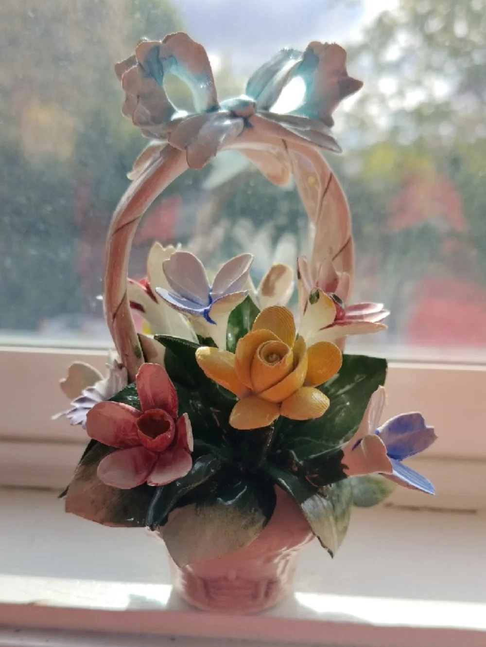 Hand-Painted Ceramic Flower Basket - Multicolor